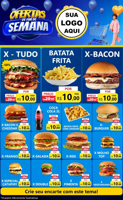 Modelo de Encarte para Encarte Grande com o tema Ofertas de Fim de Semana para Hamburgueria