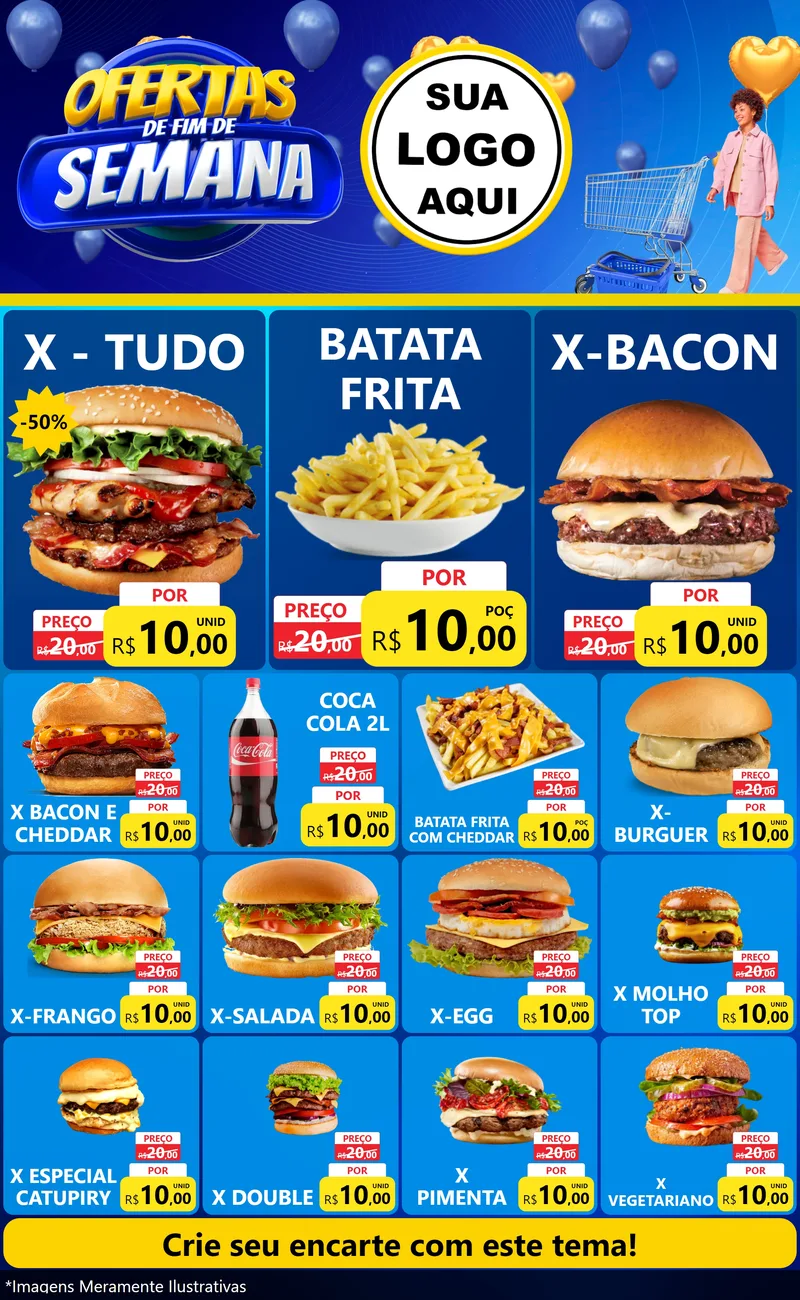 Modelo de Encarte para Encarte Grande com o tema Ofertas de Fim de Semana para Hamburgueria