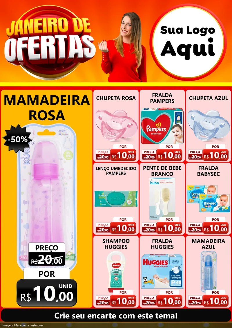 Modelo de Encarte para Encarte A4 Vertical com o tema Janeiro de Ofertas para Bebês