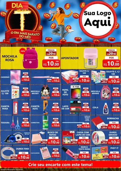Modelo de Encarte para Encarte A4 Vertical com o tema Dia T - O Dia Mais Barato Do Mês para Papelaria