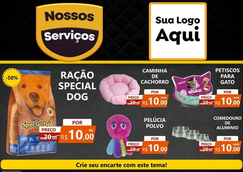 Modelo de Encarte para Encarte A4 Horizontal com o tema Nossos Serviços para Pet Shop