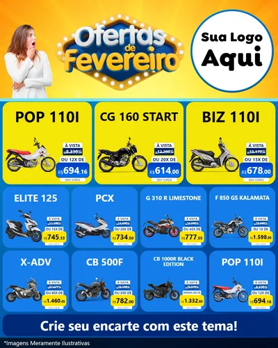 Modelo de Rede Social para Feed Instagram com o tema Ofertas de Fevereiro para Concessionaria de Motos