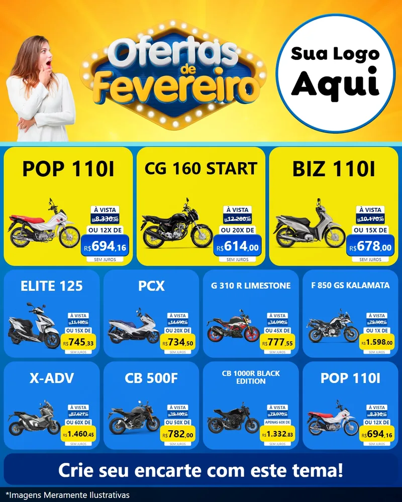 Modelo de Rede Social para Feed Instagram com o tema Ofertas de Fevereiro para Concessionaria de Motos