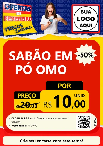 Modelo de Cartaz para Cartaz A4 Vertical com o tema Ofertas de Fevereiro - Preços Incríveis para Produtos de Limpeza