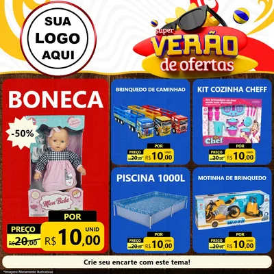 Modelo de Rede Social para Feed Facebook com o tema Super Verão de Ofertas para Brinquedos