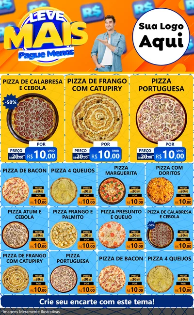 Modelo de Encarte para Encarte Grande com o tema Leve Mais, Pague Menos para Pizzaria