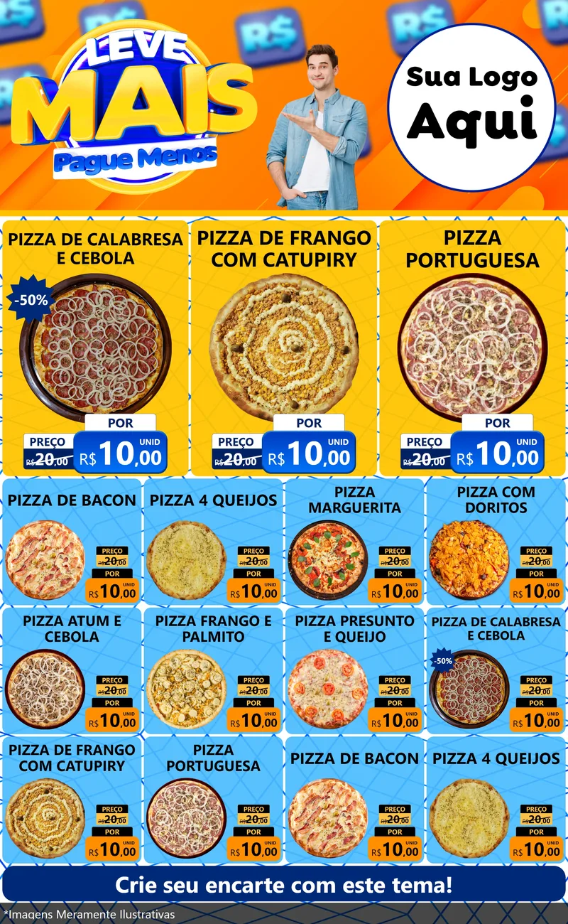 Modelo de Encarte para Encarte Grande com o tema Leve Mais, Pague Menos para Pizzaria