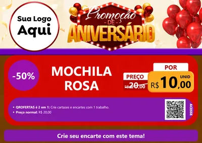 Modelo de Cartaz para Cartaz A4 Horizontal com o tema Promoção de Aniversário para Papelaria