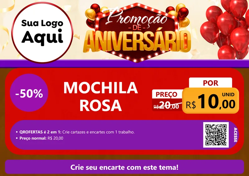 Modelo de Cartaz para Cartaz A4 Horizontal com o tema Promoção de Aniversário para Papelaria