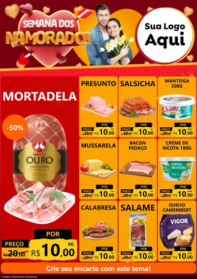 Modelo de Encarte para Encarte A4 Vertical com o tema Semana dos Namorados para Frios e Laticínios