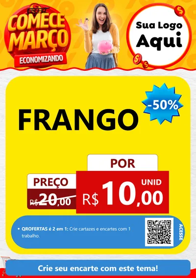 Modelo de Cartaz para Cartaz A4 Vertical com o tema Comece Março Economizando para Assados
