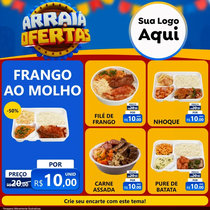 Modelo de Rede Social para Feed Facebook com o tema Arraiá de Ofertas - Junina para Restaurante