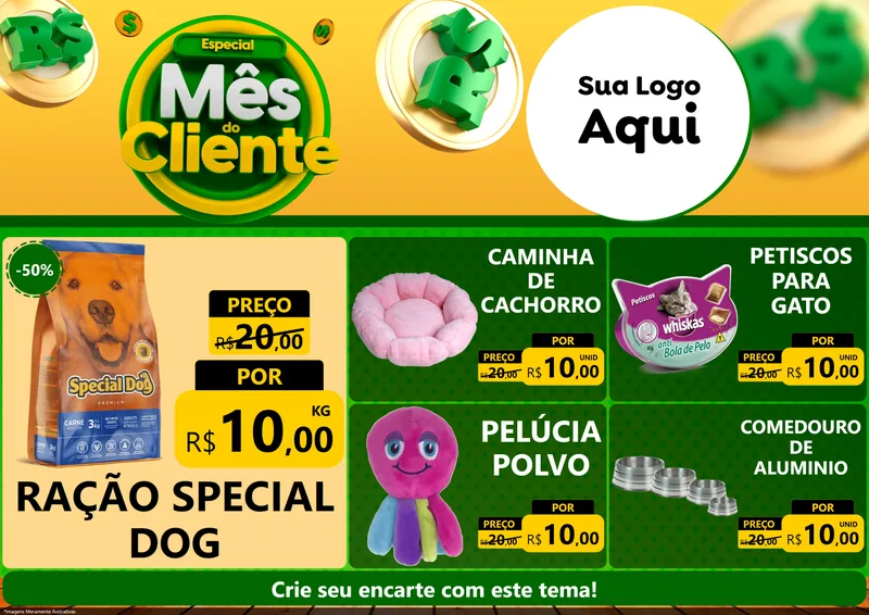Modelo de Encarte para Encarte A4 Horizontal com o tema Especial Mês do Cliente para Pet Shop