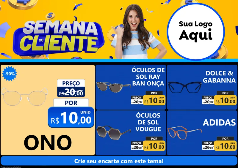 Modelo de Encarte para Encarte A4 Horizontal com o tema Semana do Cliente para Óticas