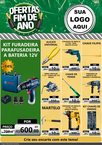 Modelo de Encarte para Encarte A4 Vertical com o tema Ofertas Fim de Ano para Maquinas e Ferramentas
