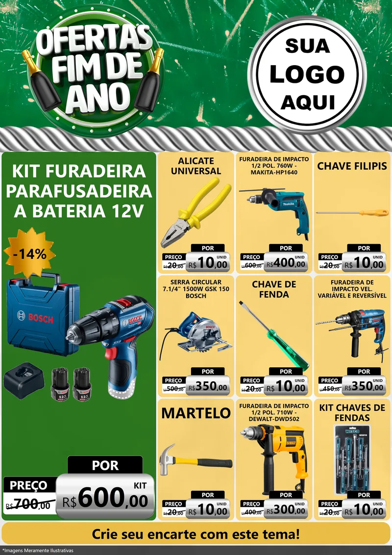 Modelo de Encarte para Encarte A4 Vertical com o tema Ofertas Fim de Ano para Maquinas e Ferramentas