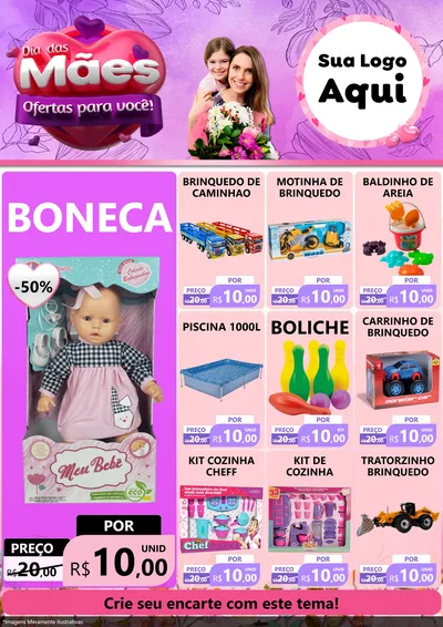 Modelo de Encarte para Encarte A4 Vertical com o tema Dia das Mães Ofertas para Você! para Brinquedos
