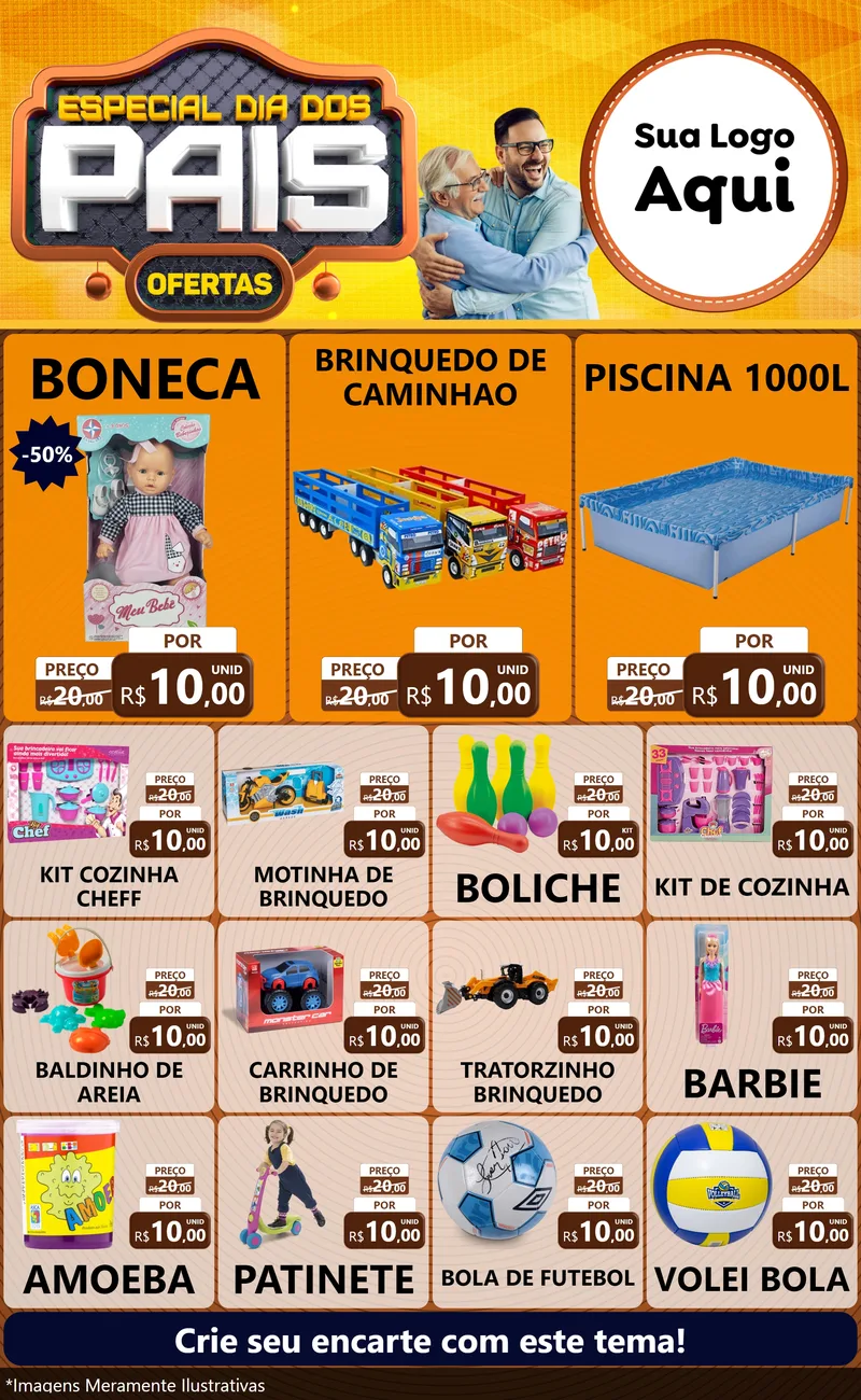 Modelo de Encarte para Encarte Grande com o tema Especial Dia dos Pais para Brinquedos