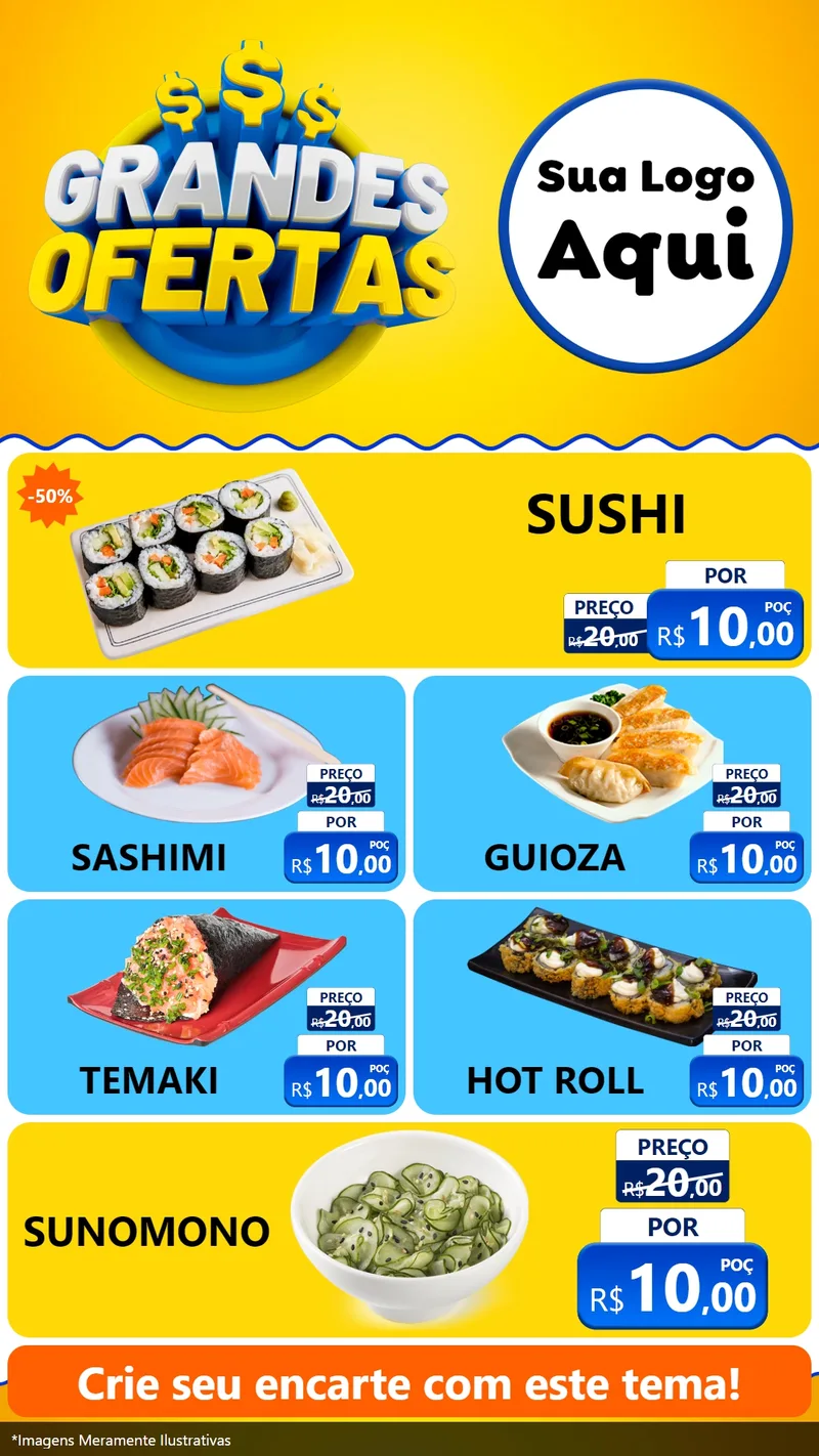 Modelo de TV para TV Vertical com o tema Grandes Ofertas para Comida japonesa