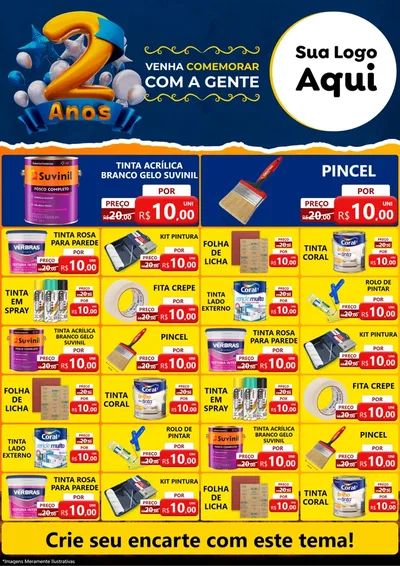 Modelo de Encarte para Encarte A4 Vertical com o tema Aniversário de 2 anos para Tintas e Ferramentas
