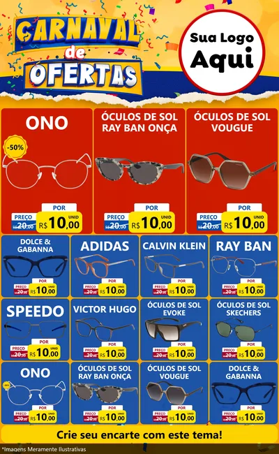 Modelo de Encarte para Encarte Grande com o tema Carnaval de Ofertas para Óticas
