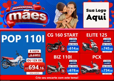Modelo de Encarte para Encarte A4 Horizontal com o tema Promoção das Mães para Concessionaria de Motos