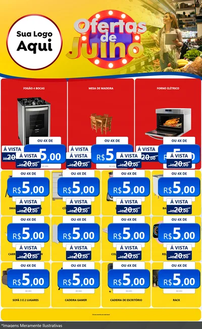 Modelo de Encarte para Encarte Grande com o tema Ofertas de Julho para Móveis e Eletro
