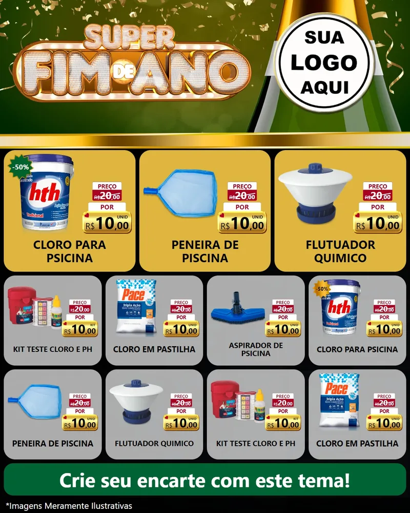 Modelo de Rede Social para Feed Instagram com o tema Super Fim de Ano para Produtos para Piscina