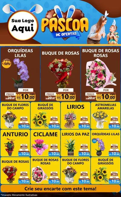 Modelo de Encarte para Encarte Grande com o tema Páscoa de Ofertas para Floricultura e jardim