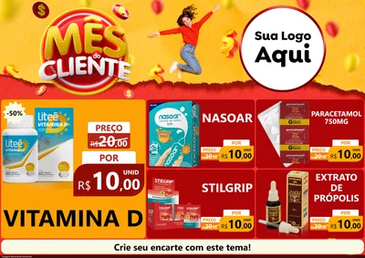 Modelo de Encarte para Encarte A4 Horizontal com o tema Mês do Cliente para Farmácia