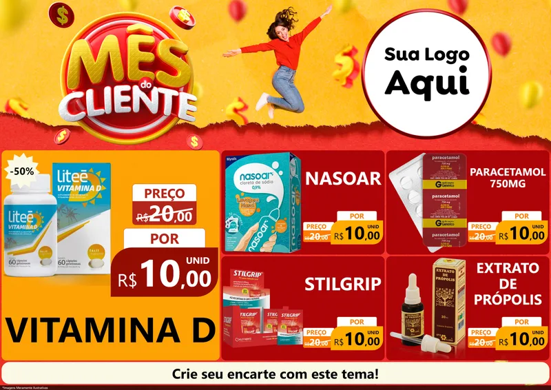 Modelo de Encarte para Encarte A4 Horizontal com o tema Mês do Cliente para Farmácia