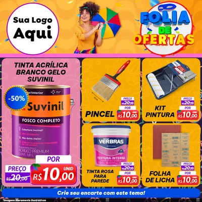 Modelo de Rede Social para Feed Facebook com o tema Folia de Ofertas para Tintas e Ferramentas