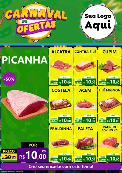 Modelo de Encarte para Encarte A4 Vertical com o tema Carnaval de Ofertas para Açougue