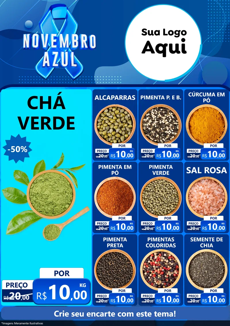 Modelo de Encarte para Encarte A4 Vertical com o tema Novembro Azul para Produtos Naturais