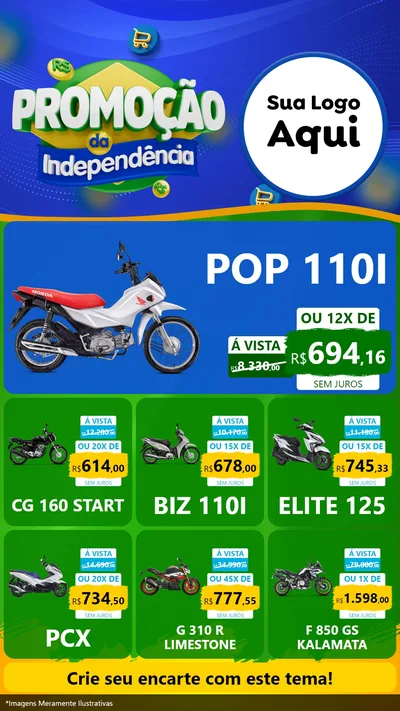 Modelo de Rede Social para Stories com o tema Promoção da Independência para Concessionaria de Motos