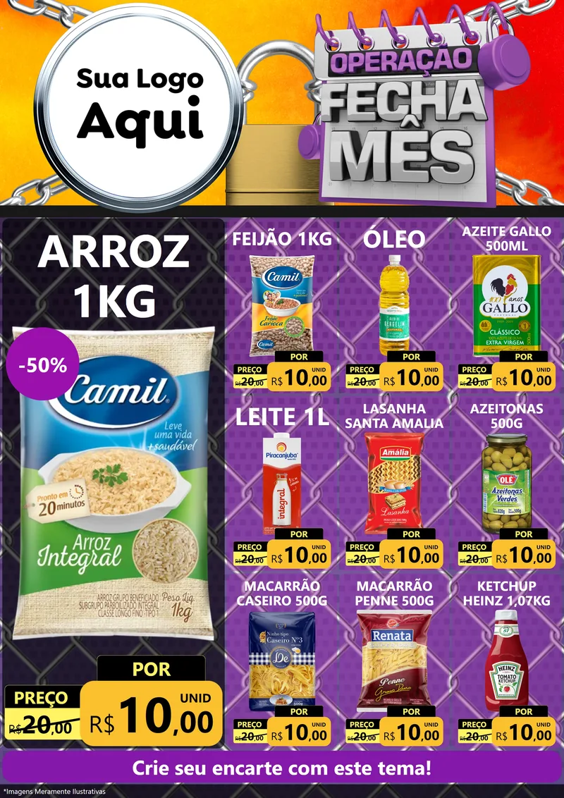 Modelo de Encarte para Encarte A4 Vertical com o tema Operação Fecha Mês para Supermercado