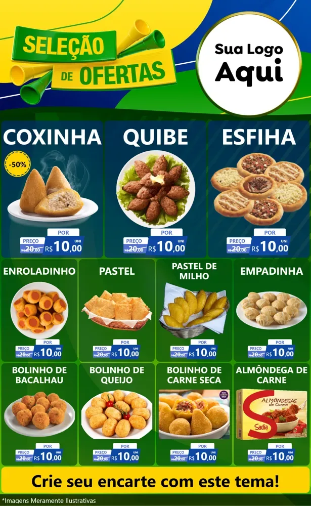 Modelo de Encarte para Encarte Grande com o tema Seleção de Ofertas - Copa para Salgadaria