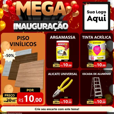 Modelo de Rede Social para Feed Facebook com o tema Mega Inauguração para Material para Construção