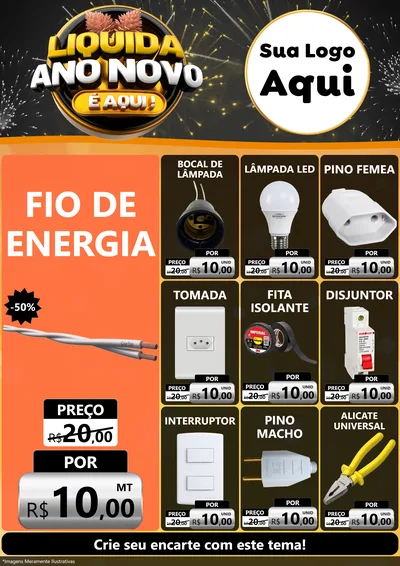 Modelo de Encarte para Encarte A4 Vertical com o tema Liquida Ano Novo É Aqui! para Materiais Elétricos