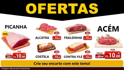 Modelo de TV para TV Horizontal com o tema Ofertas Preto e Vermelho Cartaz para Açougue