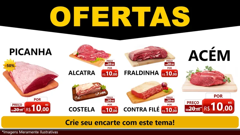 Modelo de TV para TV Horizontal com o tema Ofertas Preto e Vermelho Cartaz para Açougue