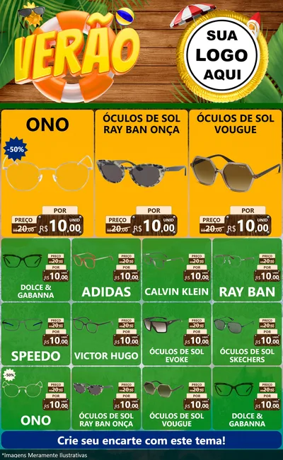 Modelo de Encarte para Encarte Grande com o tema Verão para Óticas