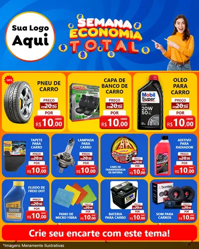 Modelo de Rede Social para Feed Instagram com o tema Semana Economia Total para Auto peças