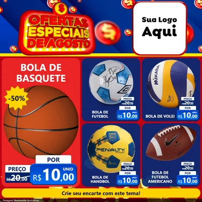 Modelo de Rede Social para Feed Facebook com o tema Ofertas Especiais de Agosto para Artigos Esportivos