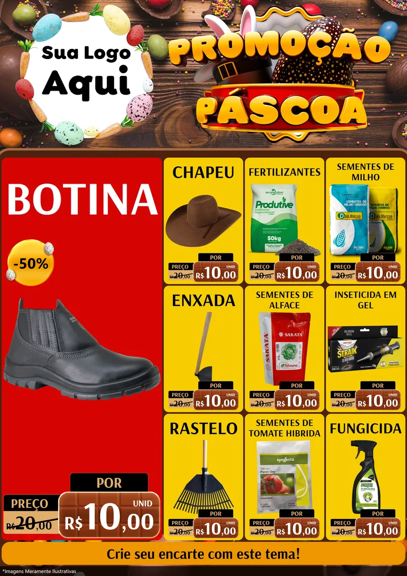 Modelo de Encarte para Encarte A4 Vertical com o tema Promoção Páscoa para Agropecuária