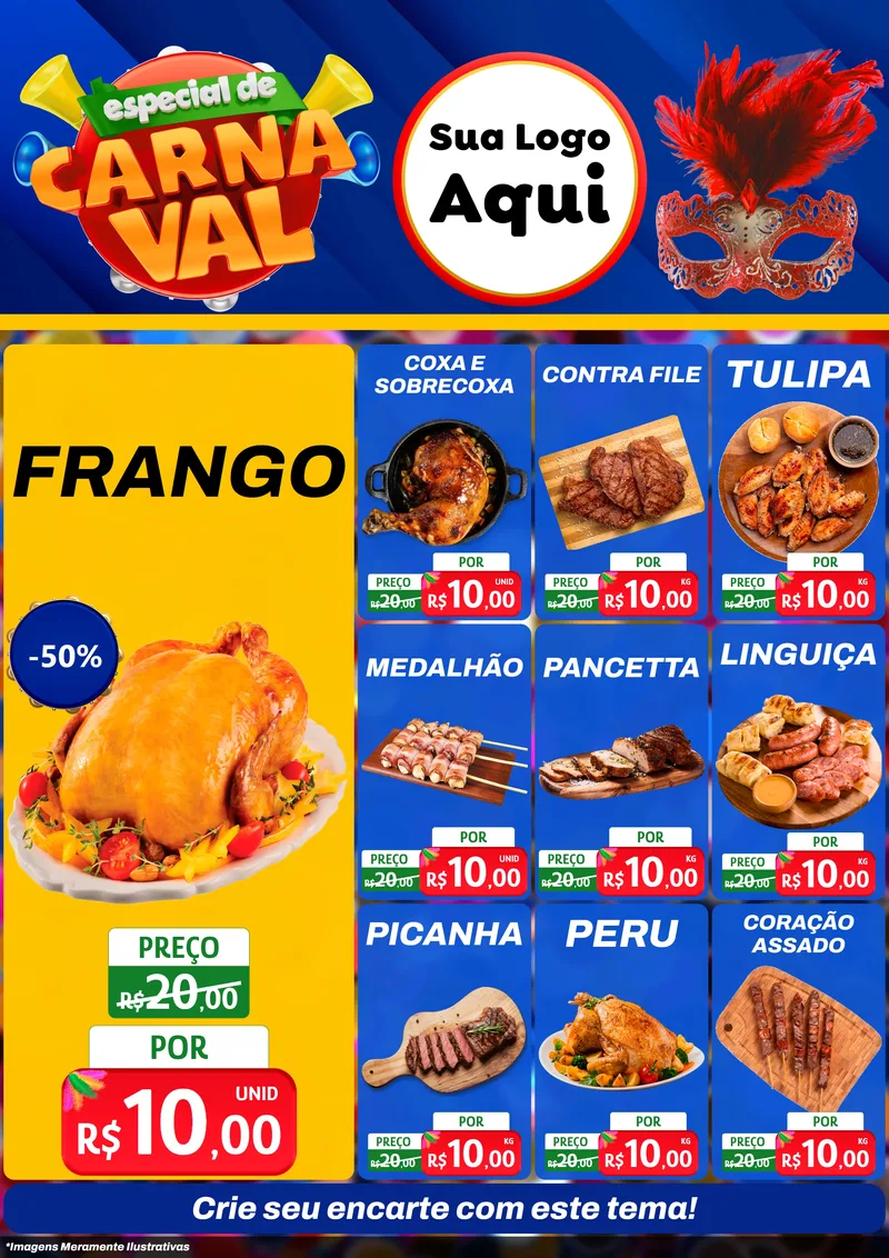 Modelo de Encarte para Encarte A4 Vertical com o tema Especial de Carnaval para Assados