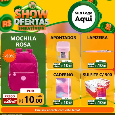 Modelo de Rede Social para Feed Facebook com o tema Show de Ofertas Imbatíveis para Papelaria