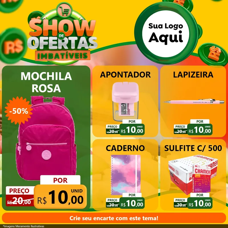Modelo de Rede Social para Feed Facebook com o tema Show de Ofertas Imbatíveis para Papelaria