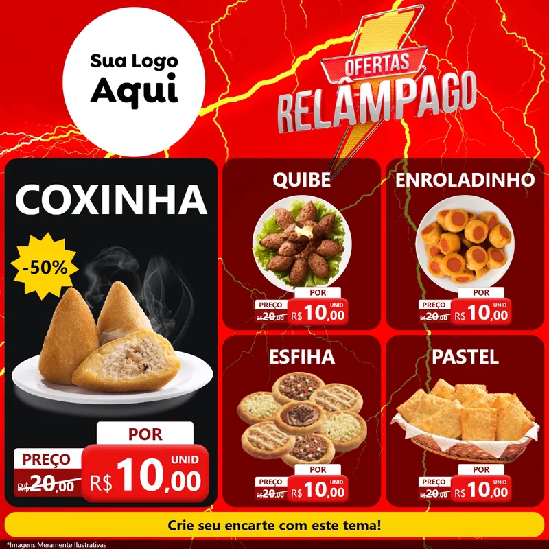 Modelo de Rede Social para Feed Facebook com o tema Ofertas Relâmpago para Salgadaria