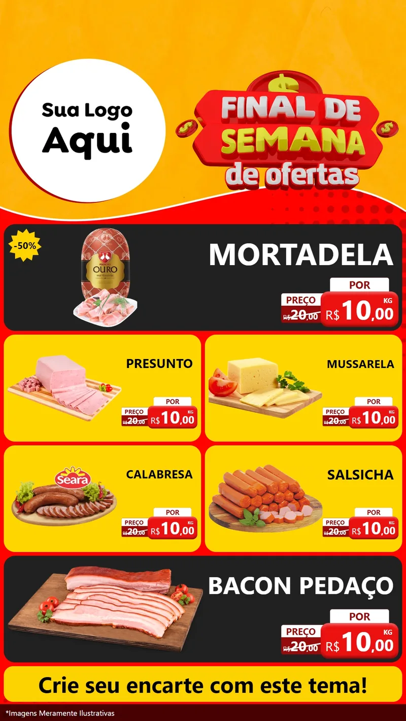 Modelo de TV para TV Vertical com o tema Final de Semana de Ofertas para Frios e Laticínios